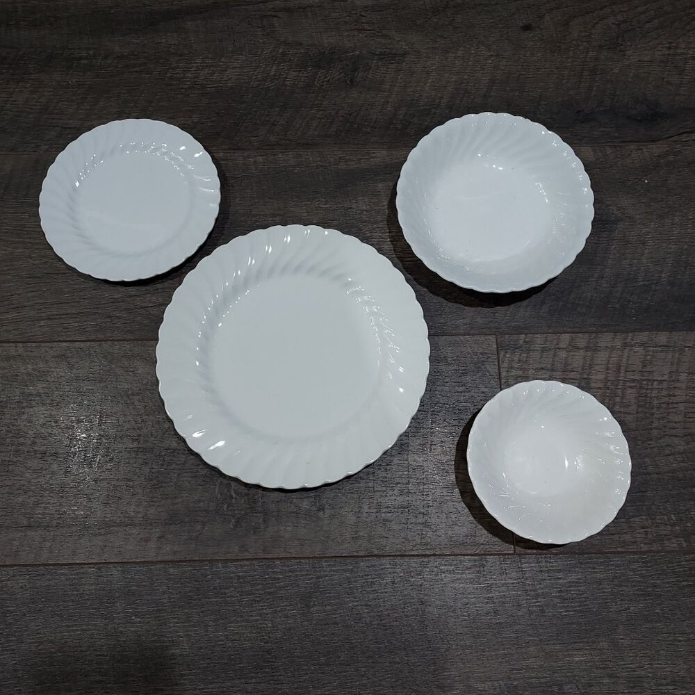 Ironstone Johnson Brothers Made in England Regency White Swarl 4 Piece Set